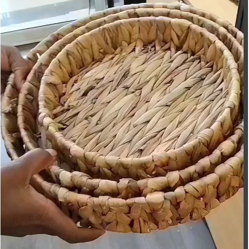 3pcs Decorative Handmade Wicker Tray Set Without Handles Decorative Basket Decorative Trays