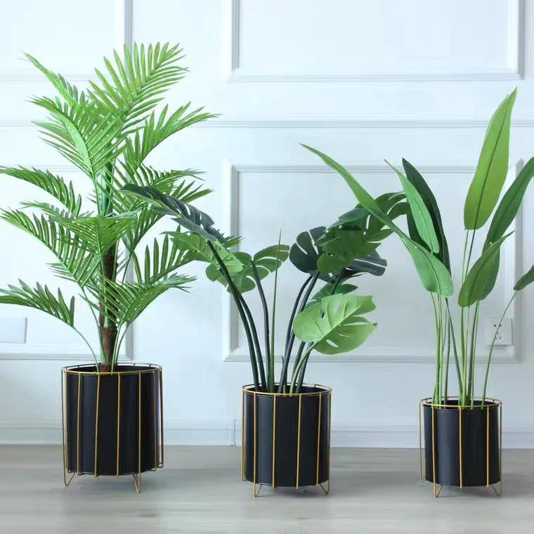 3pcs Floor Standing Flower Pot Set – Black and White Pots