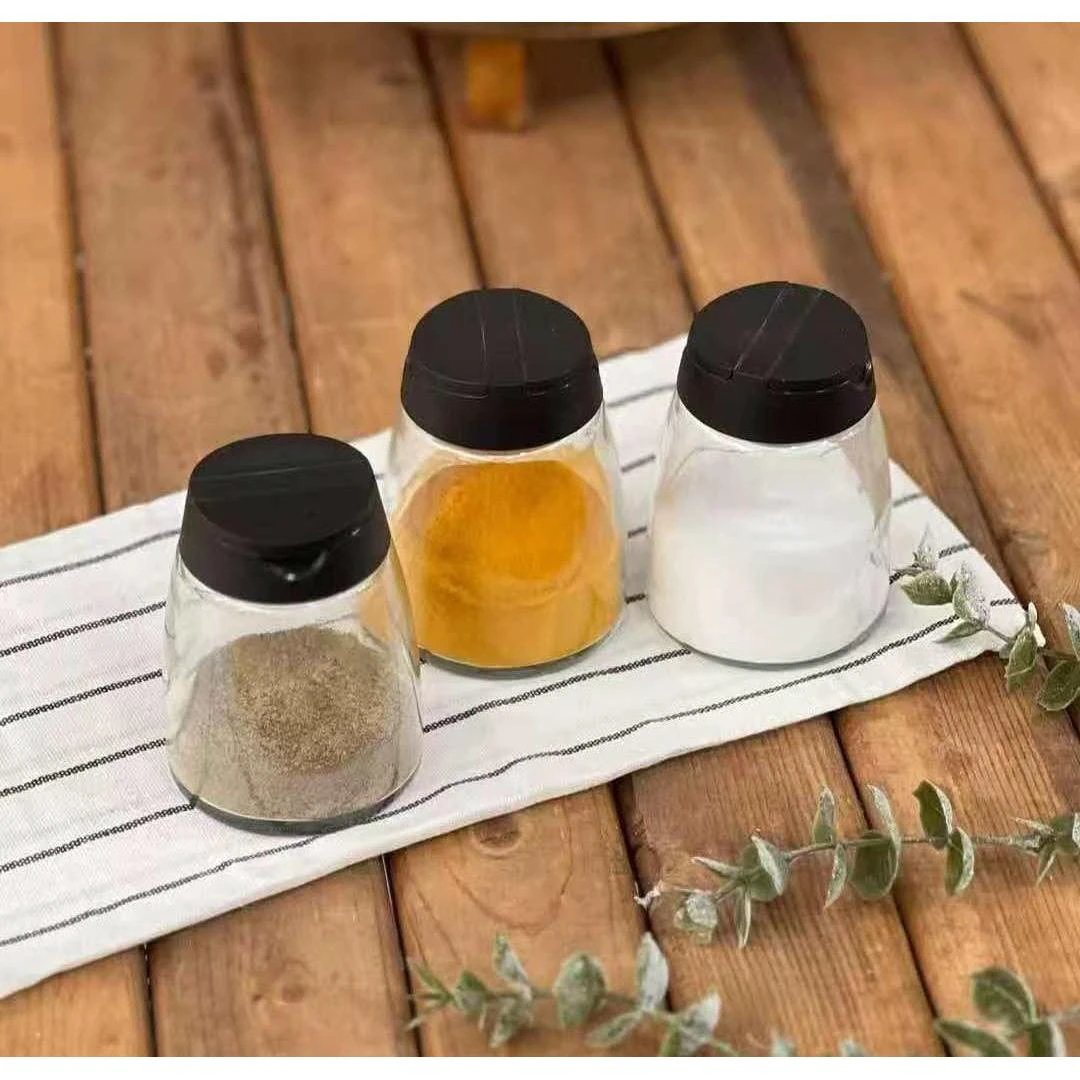 3pcs Glass Spice Shaker Jar with Black Lid – Salt, Pepper & Chilli Dispenser Salt Shaker Salt Shakers