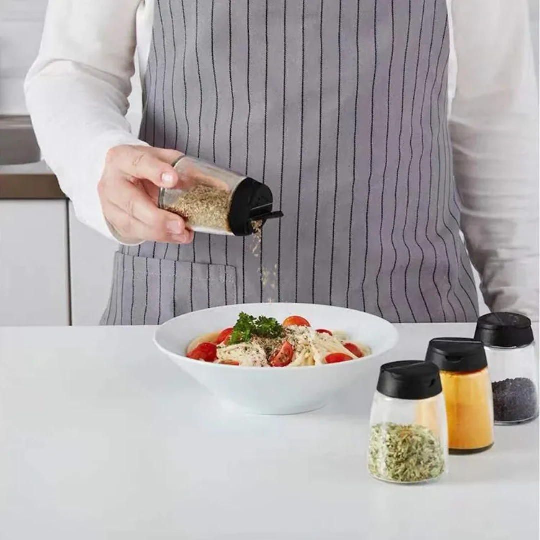 3pcs Glass Spice Shaker Jar with Black Lid – Salt, Pepper & Chilli Dispenser Salt Shaker Salt Shakers