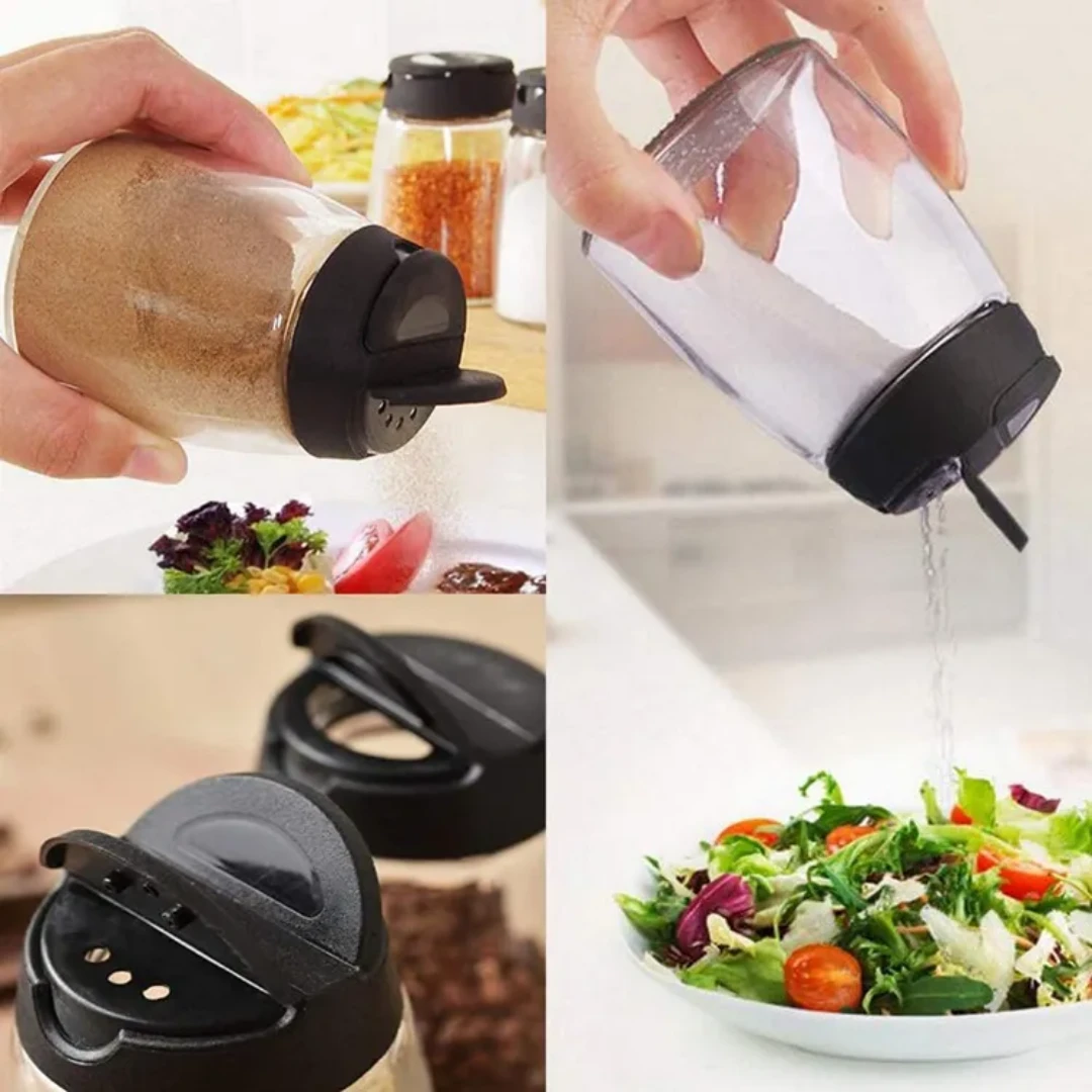 3pcs Glass Spice Shaker Jar with Black Lid – Salt, Pepper & Chilli Dispenser Salt Shaker Salt Shakers