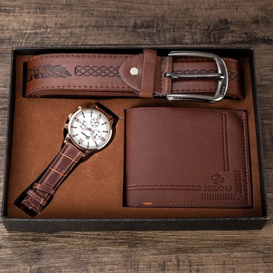 3pcs Jesou Men Gift Set Watch, Belt, and Wallet Combo.