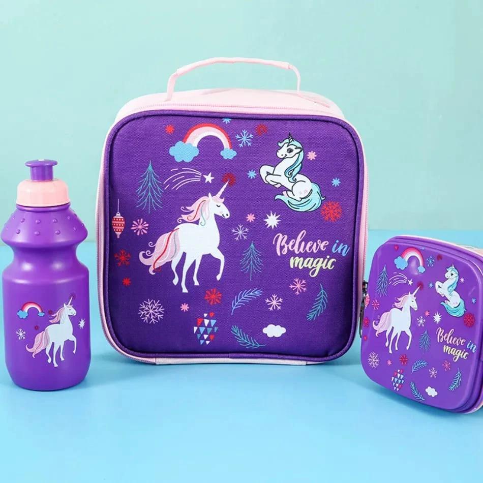 3pcs Kids Unicorn Lunch Bag Set with Kettle and Lunch Box – Thermal Insulated Lunch Bags