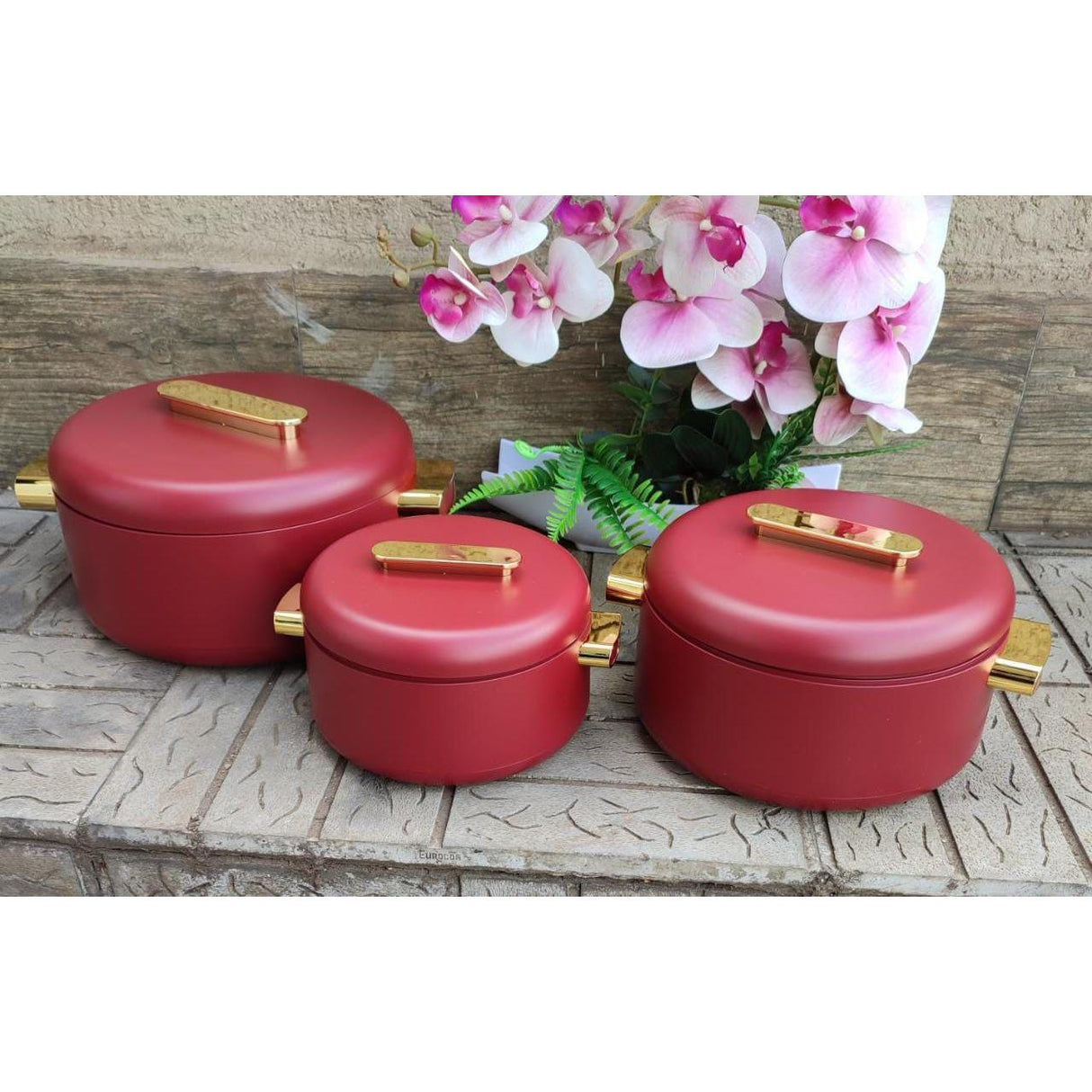 3pcs Luxurious Insulated Hotpot Set with Magnetic Lid – 1L, 2L and 3.5L