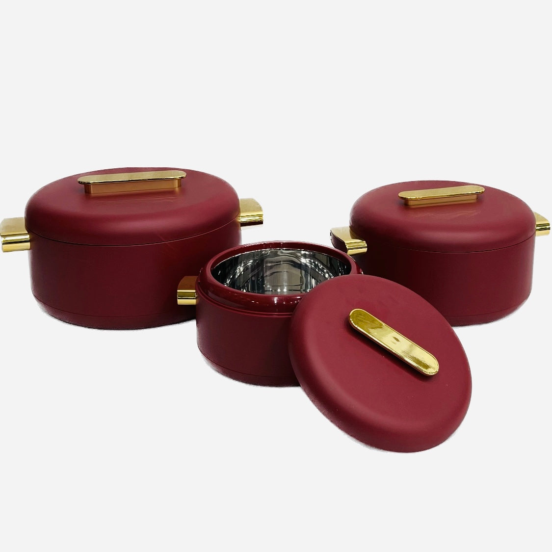 3pcs Luxurious Insulated Hotpot Set with Magnetic Lid – 1L, 2L and 3.5L