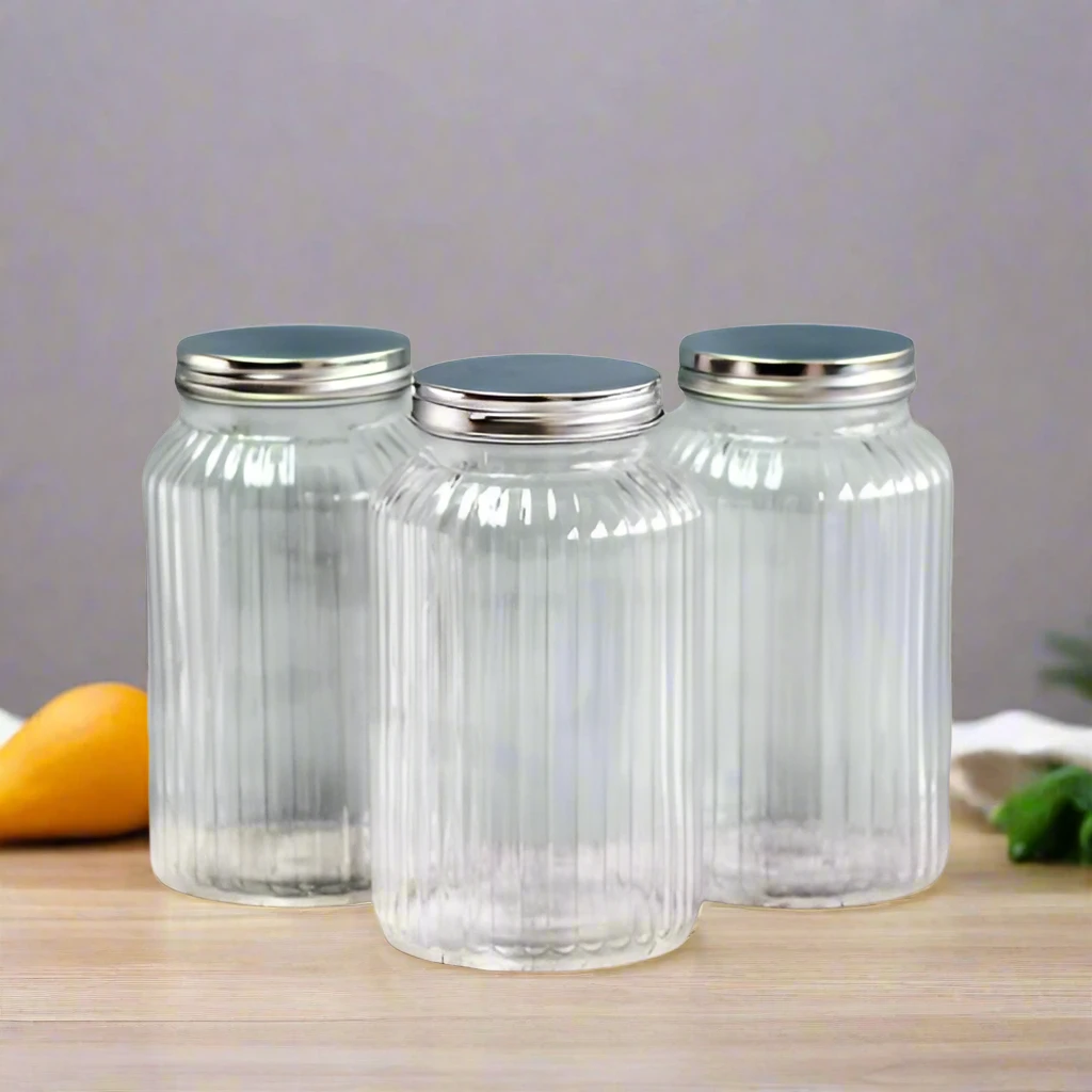 3pcs Set Clear Glass Storage Jars With Tin Lid 1000ml Storage Containers Food Storage Containers