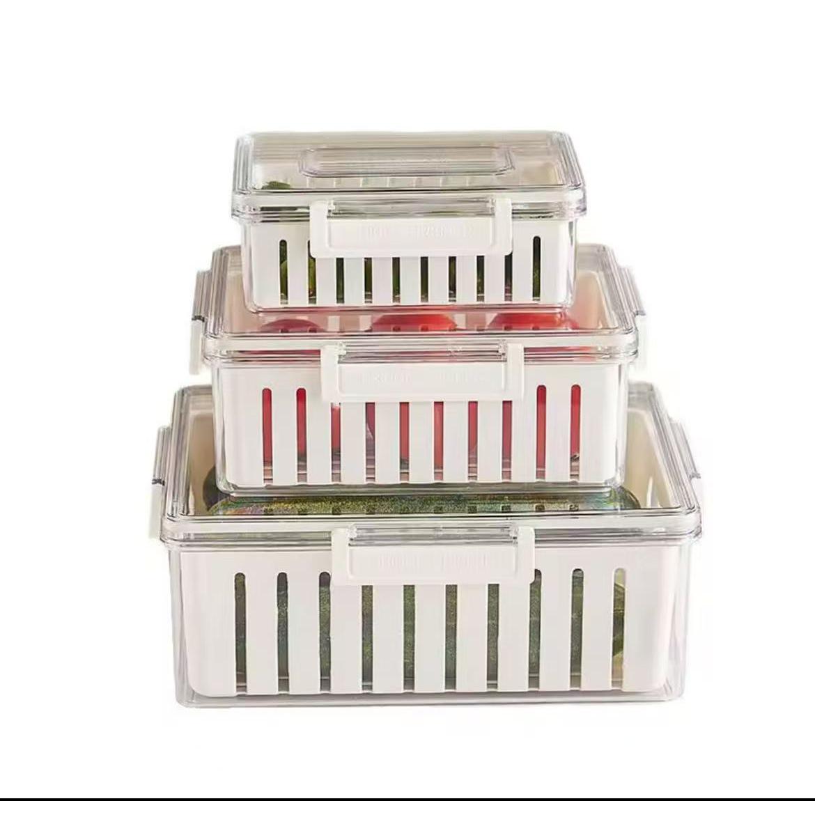 3pcs Stackable Food Storage Containers with Drainer Basket and Airtight Lid