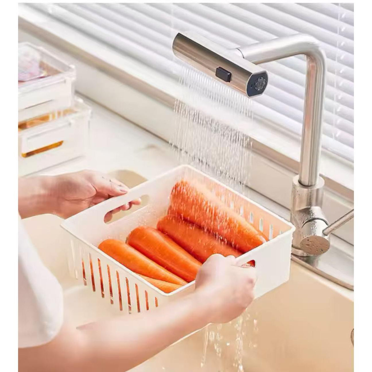 3pcs Stackable Food Storage Containers with Drainer Basket and Airtight Lid