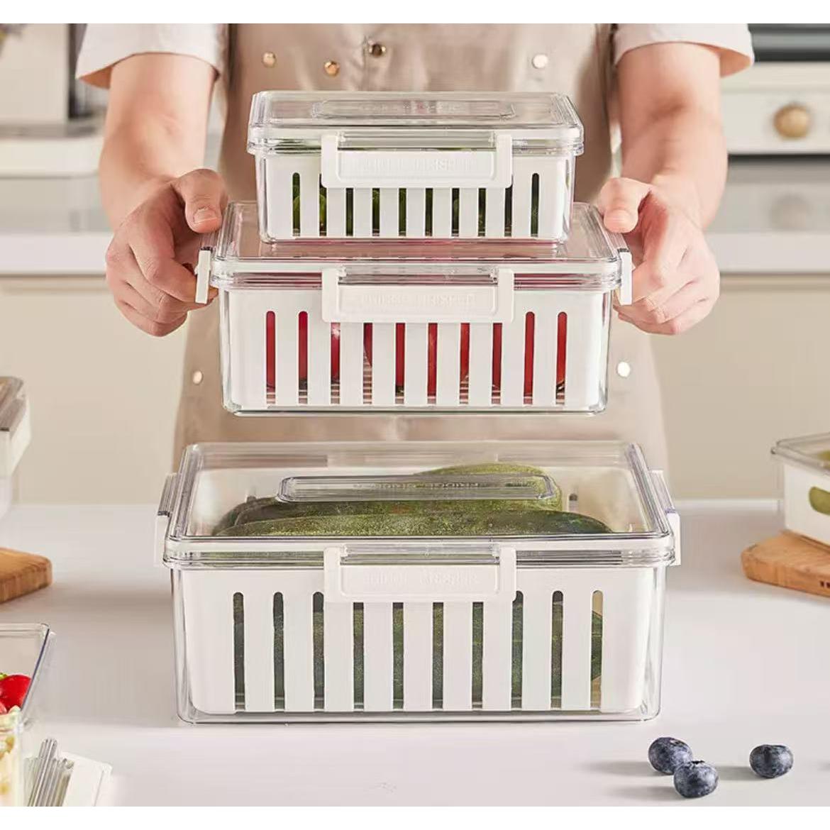 3pcs Stackable Food Storage Containers with Drainer Basket and Airtight Lid