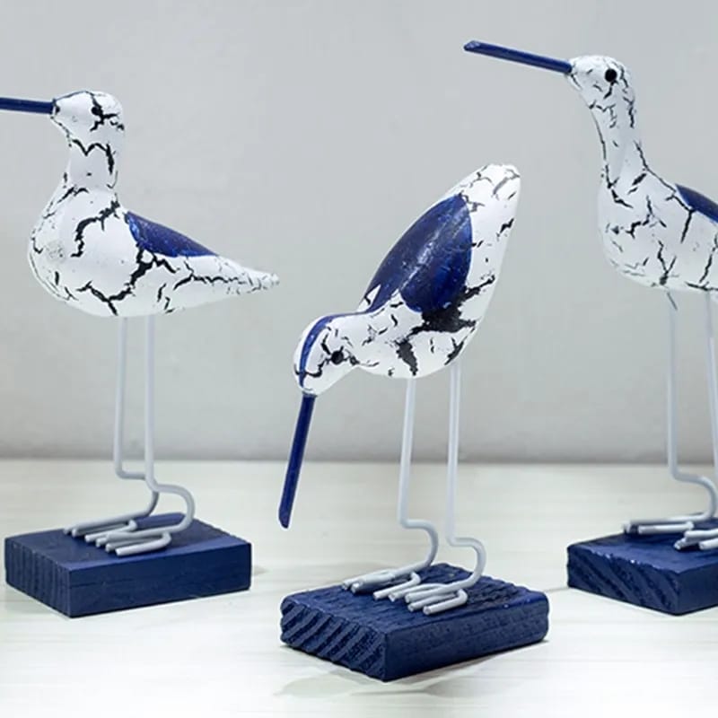 3pcs Wooden Seagull Birds Nautical Figurine Décor Set