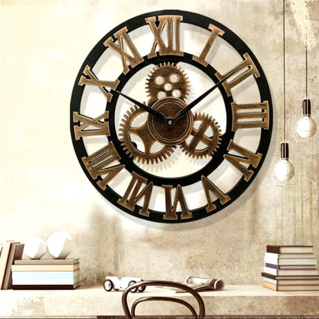 4 Gear Roman Vintage Wall Clock Battery Operated Analog Industrial Gear Clock