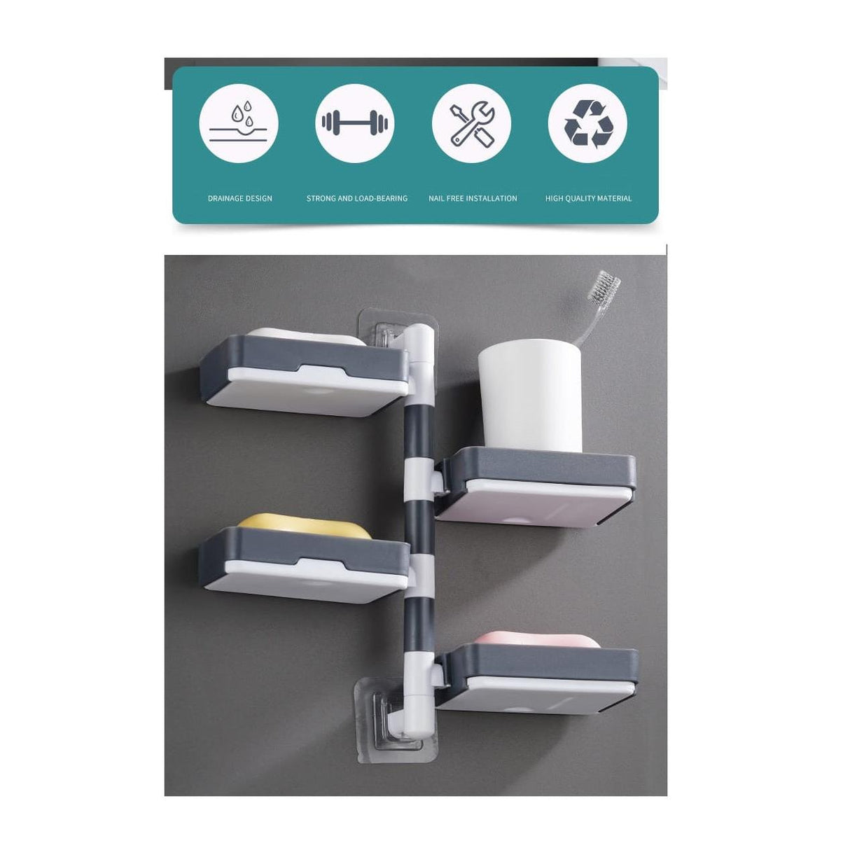 4 Layer Plastic Soap Dish | Easy to Install MultiLayer Soap Holder for Bathroom Organization