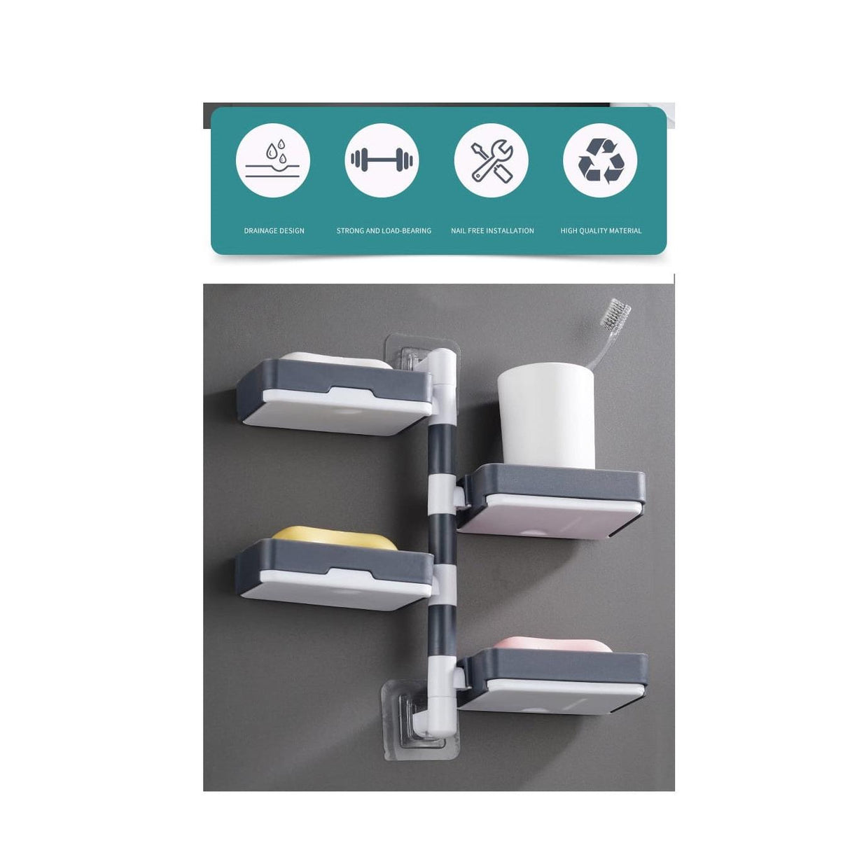 4 Layer Plastic Soap Dish | Easy to Install MultiLayer Soap Holder for Bathroom Organization