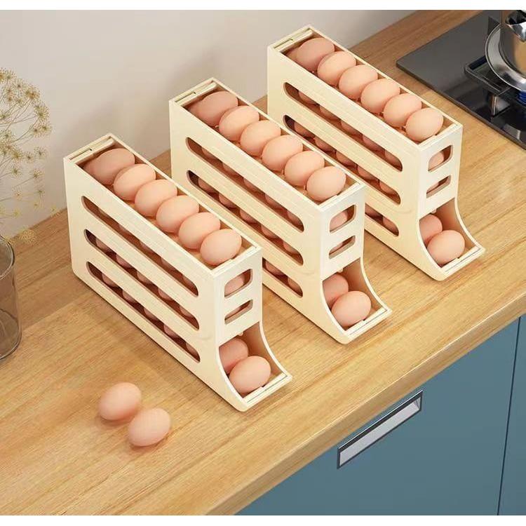 4 Layer Rolling Egg Dispenser Space-Saving Stackable Organizer for 30 Eggs.