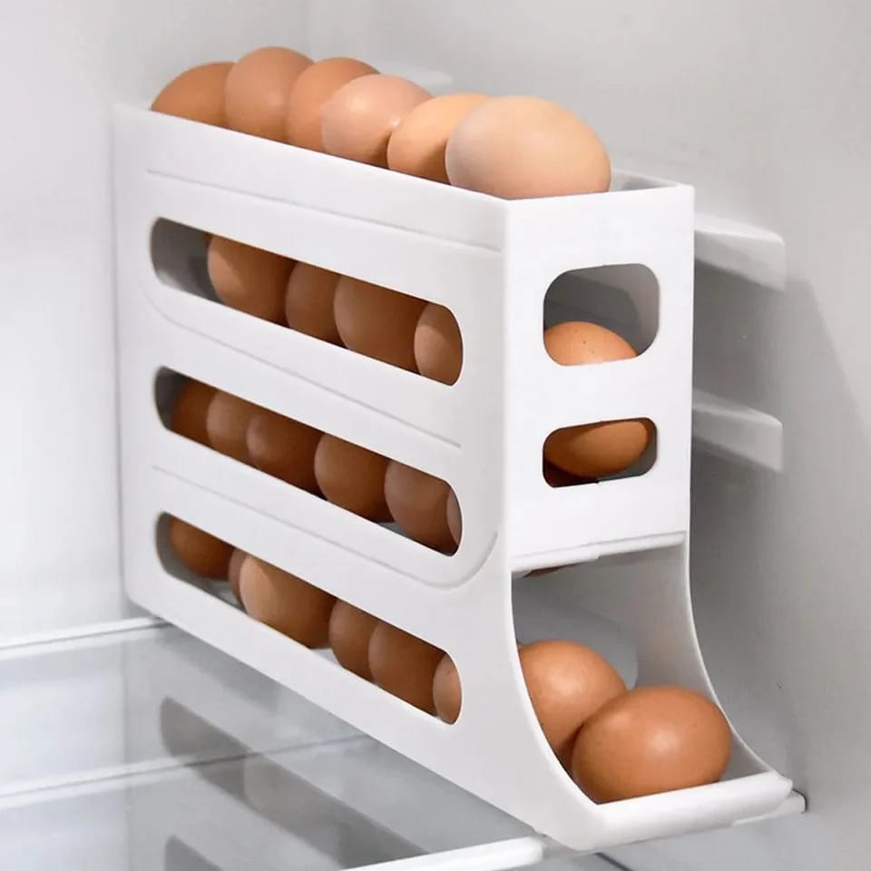 4 Layer Rolling Egg Dispenser Space-Saving Stackable Organizer for 30 Eggs.