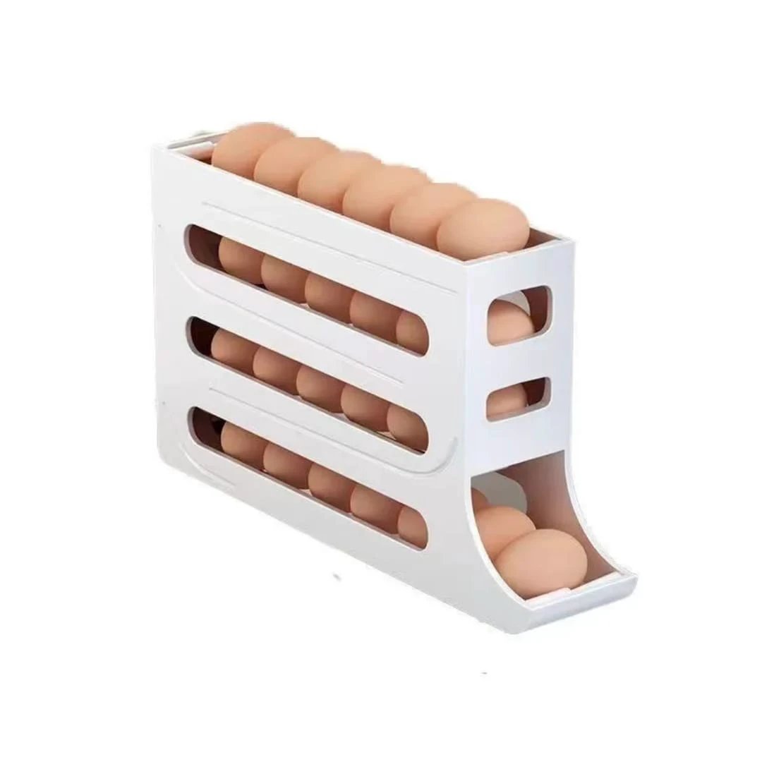 4 Layer Rolling Egg Dispenser Space-Saving Stackable Organizer for 30 Eggs. Food Storage Containers
