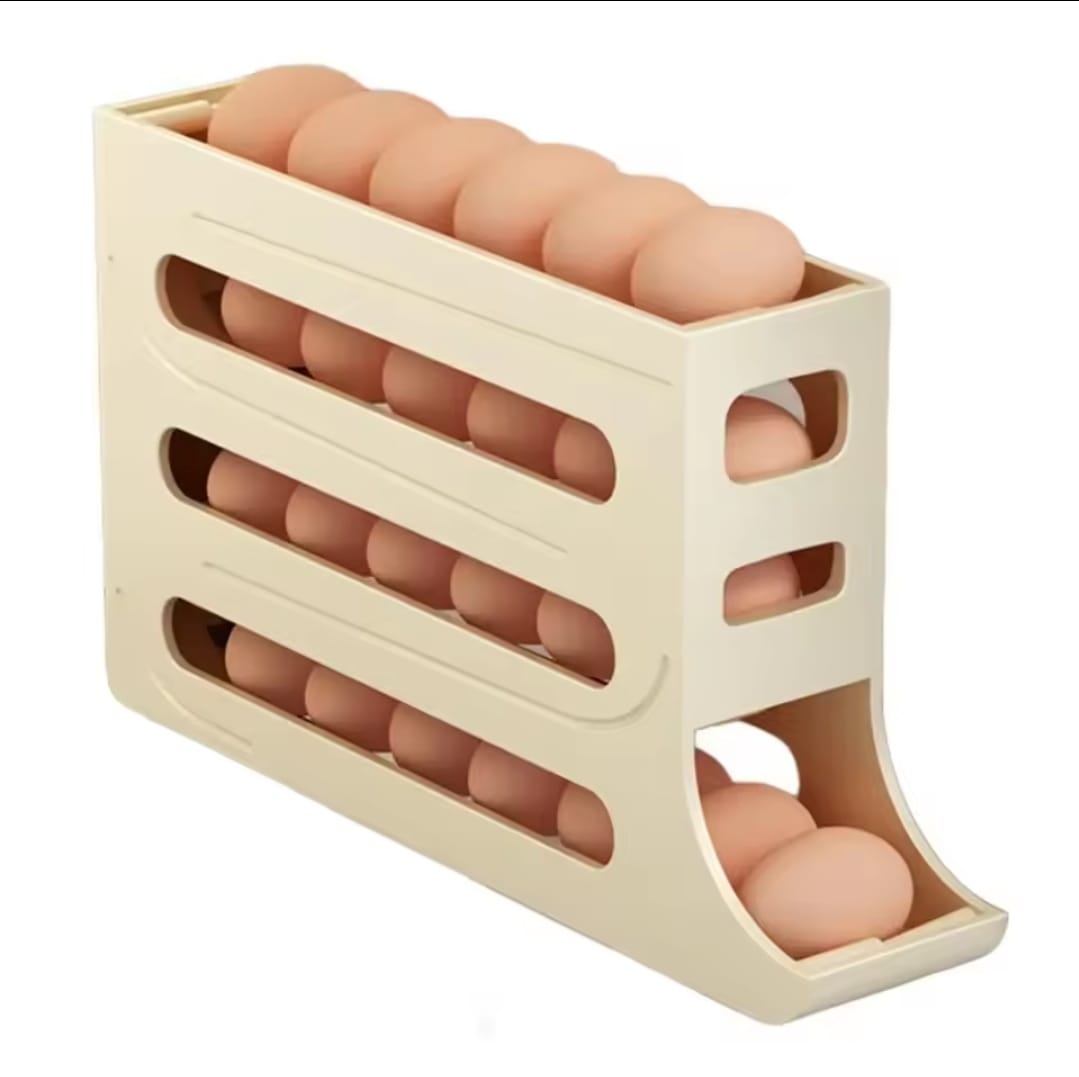 4 Layer Rolling Egg Dispenser Space-Saving Stackable Organizer for 30 Eggs.