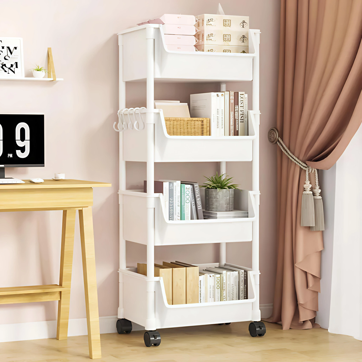 4-Layer Trolley Bookshelf & Slit Storage Cabinet Multipurpose Organizer for Kitchen, Bathroom & Living Room. Storage and organization Storage & Organization