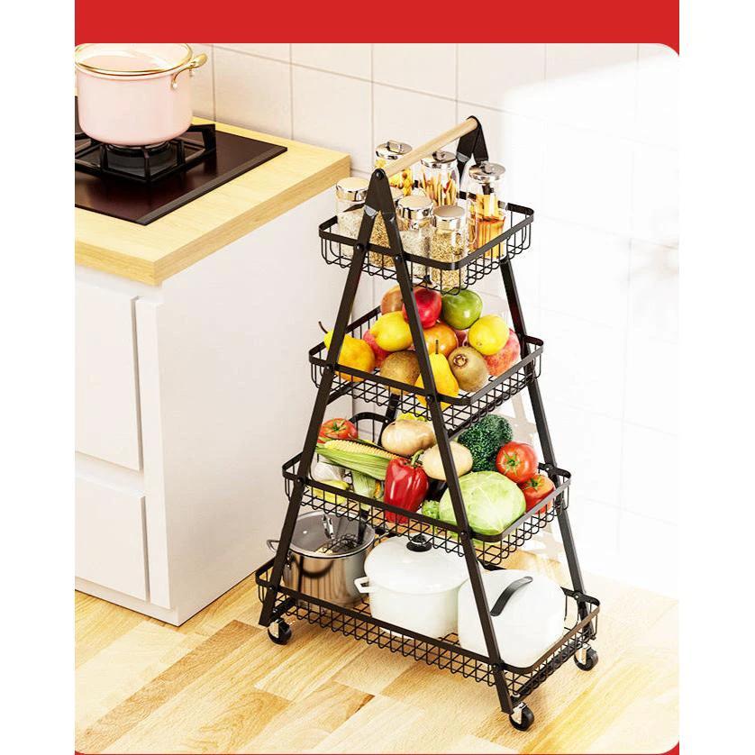 4 Layers Multifunctional Metallic Storage Rack with Wheels Kitchen Storage Racks Storage Hooks & Racks