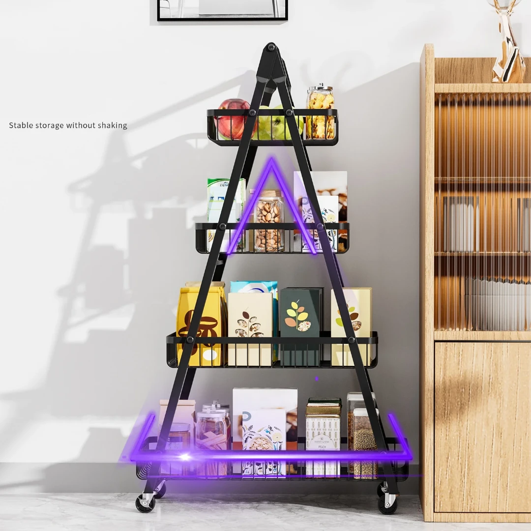 4 Layers Multifunctional Metallic Storage Rack with Wheels Kitchen Storage Racks Storage Hooks & Racks