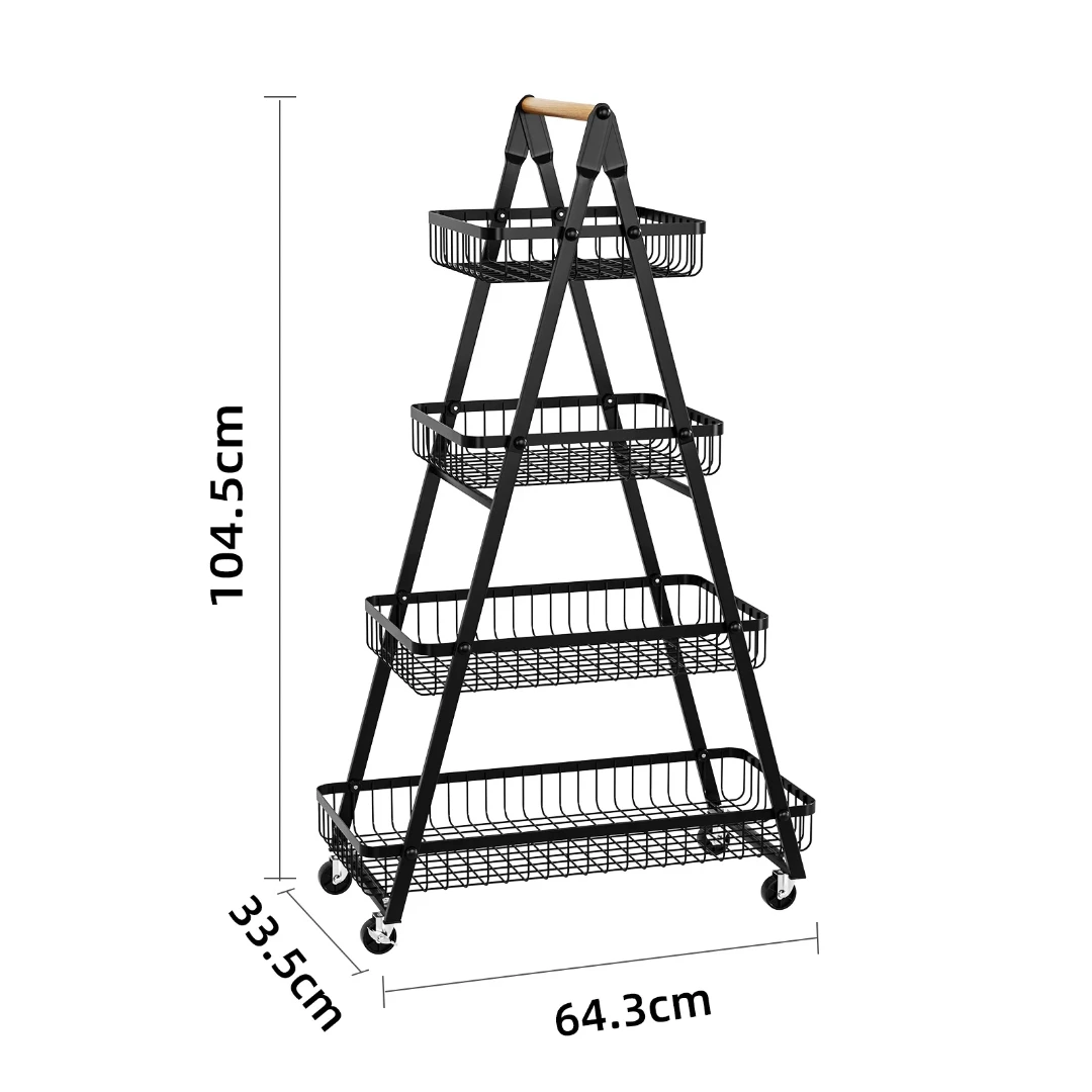 4 Layers Multifunctional Metallic Storage Rack with Wheels Kitchen Storage Racks Storage Hooks & Racks