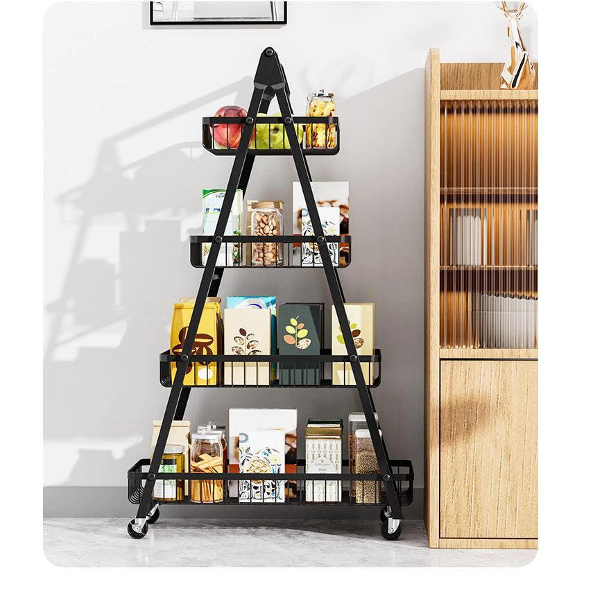 4 Layers Multifunctional Metallic Storage Rack with Wheels Kitchen Storage Racks Storage Hooks & Racks