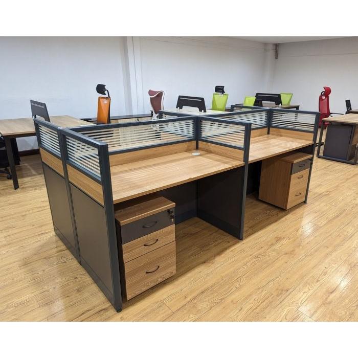 4 Person Modular Office Workstation Desk with Storage Cabinets