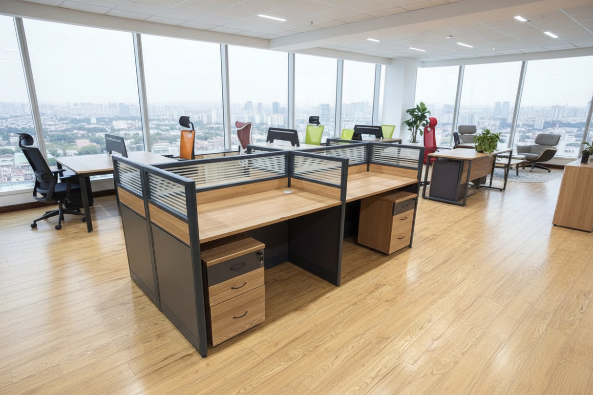 4 Person Modular Office Workstation Desk with Storage Cabinets