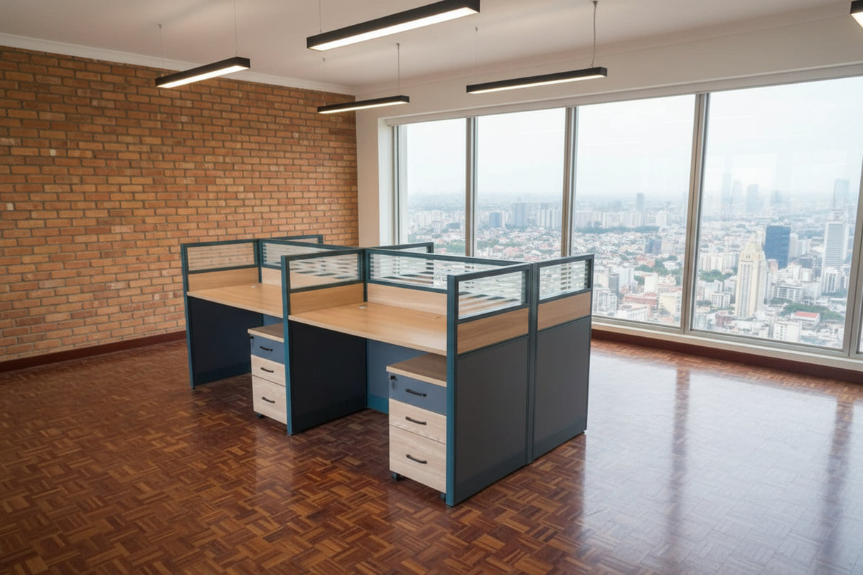 4 Person Modular Office Workstation Desk with Storage Cabinets