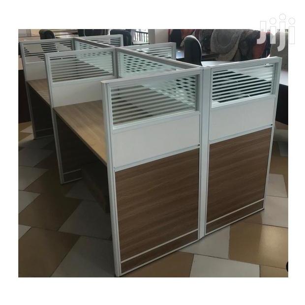 4-Person Wooden Office Workstation with Partition and Storage