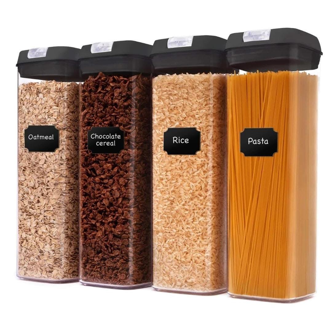 4-Piece Acrylic Food Container Set – 1.9L Airtight Pantry Storage with Labels