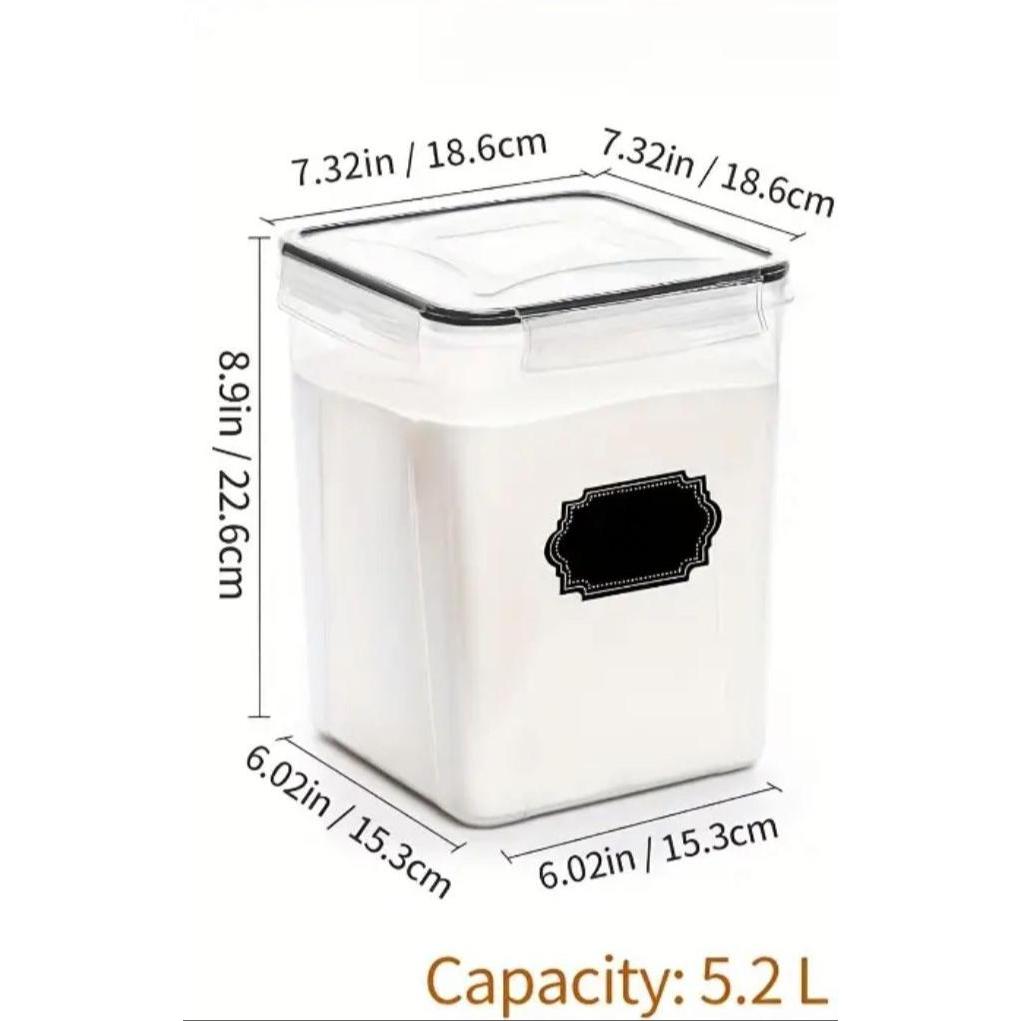 4 Piece BPA Free Airtight Food Storage Containers Set | 5.2L Capacity with Labels, Pen & Measuring Cups