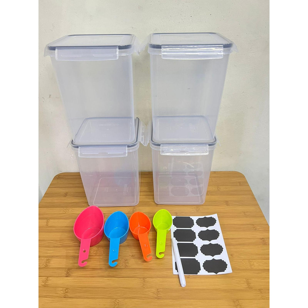 4 Piece BPA Free Airtight Food Storage Containers Set | 5.2L Capacity with Labels, Pen & Measuring Cups