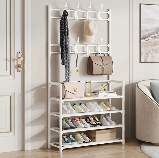 4 Tier 8 Hooks Dust Proof Hanger Rack | Clear Covers for Shoes, Hats, Bags, and Coats | Available in Black & White