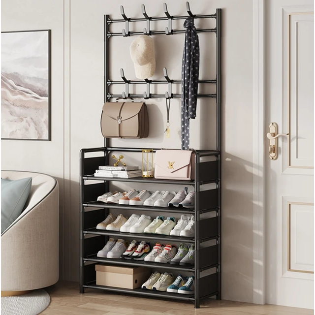 4 Tier 8 Hooks Dust Proof Hanger Rack | Clear Covers for Shoes, Hats, Bags, and Coats | Available in Black & White