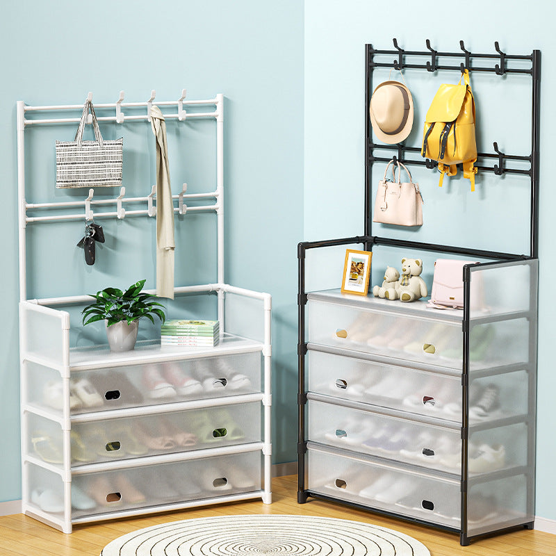 4 Tier 8 Hooks Dust Proof Hanger Rack | Clear Covers for Shoes, Hats, Bags, and Coats | Available in Black & White