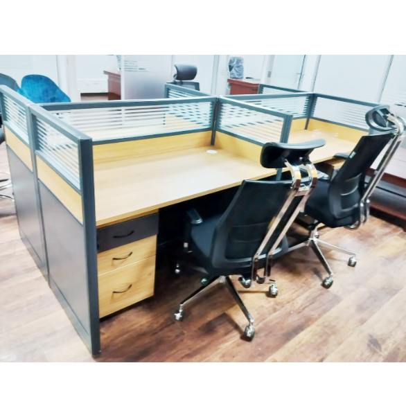 4 Way Office Workstation Desk with Drawers and Privacy Panels