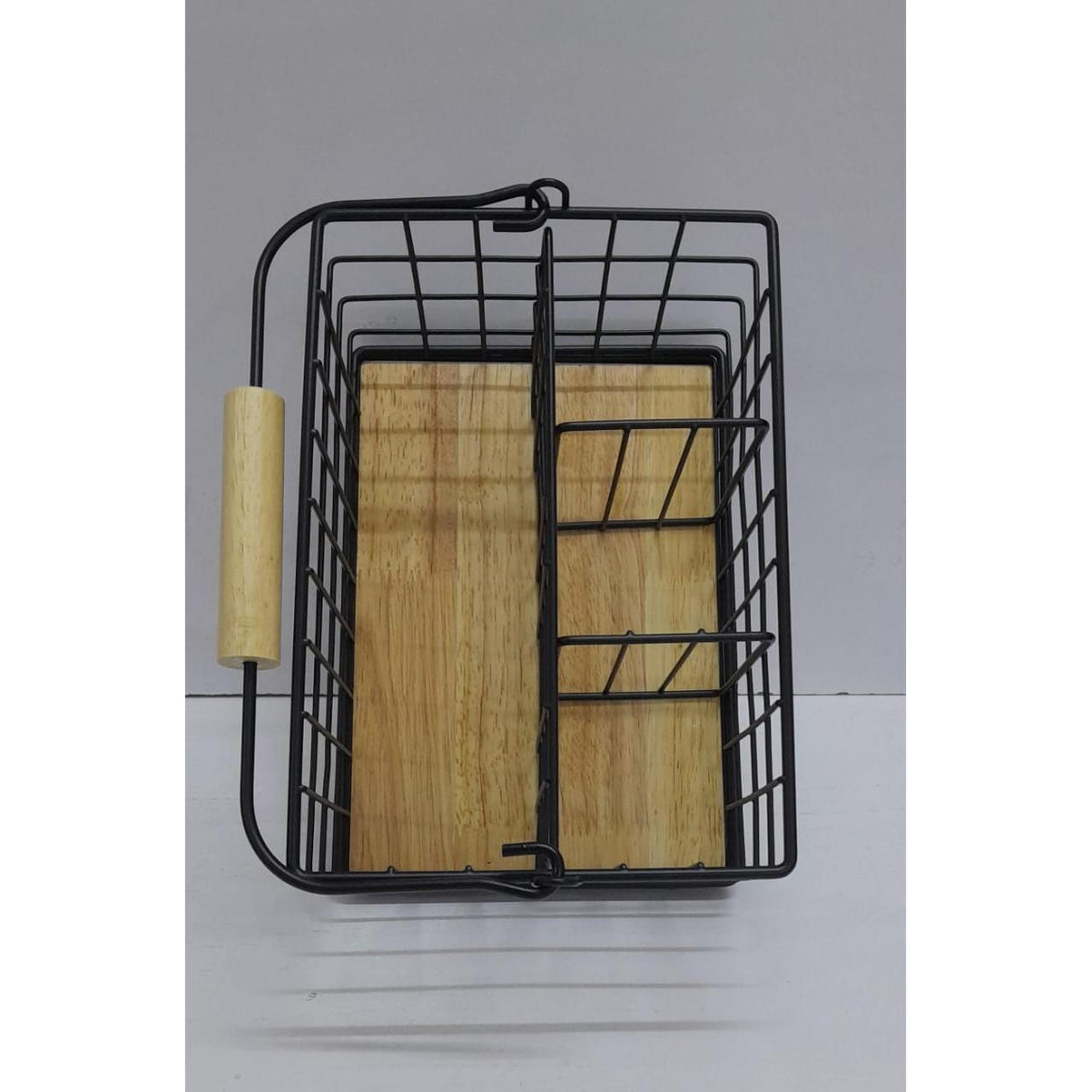 4 in 1 Cutlery Holder with Handle – Metallic with Bamboo Base
