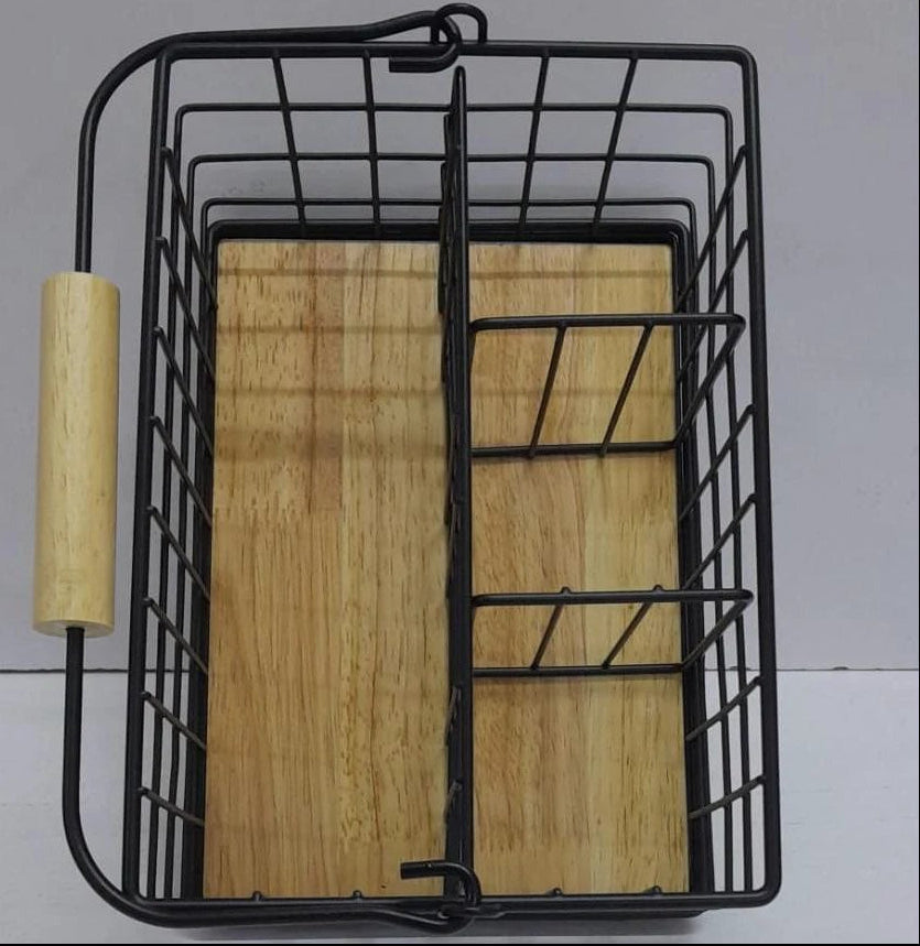 4 in 1 Cutlery Holder with Handle – Metallic with Bamboo Base Cutlery holder Kitchen Tools & Utensils