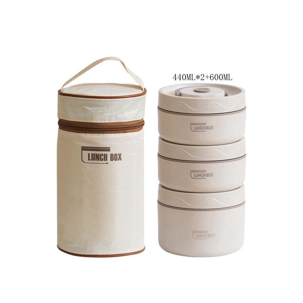 4 in 1 Insulated Lunch Set (2 Lunch Boxes + 1 Lunch Bag) | Stainless Steel Lunch Box Microwave Oven Circular Portable Minimalist Lunch Bo