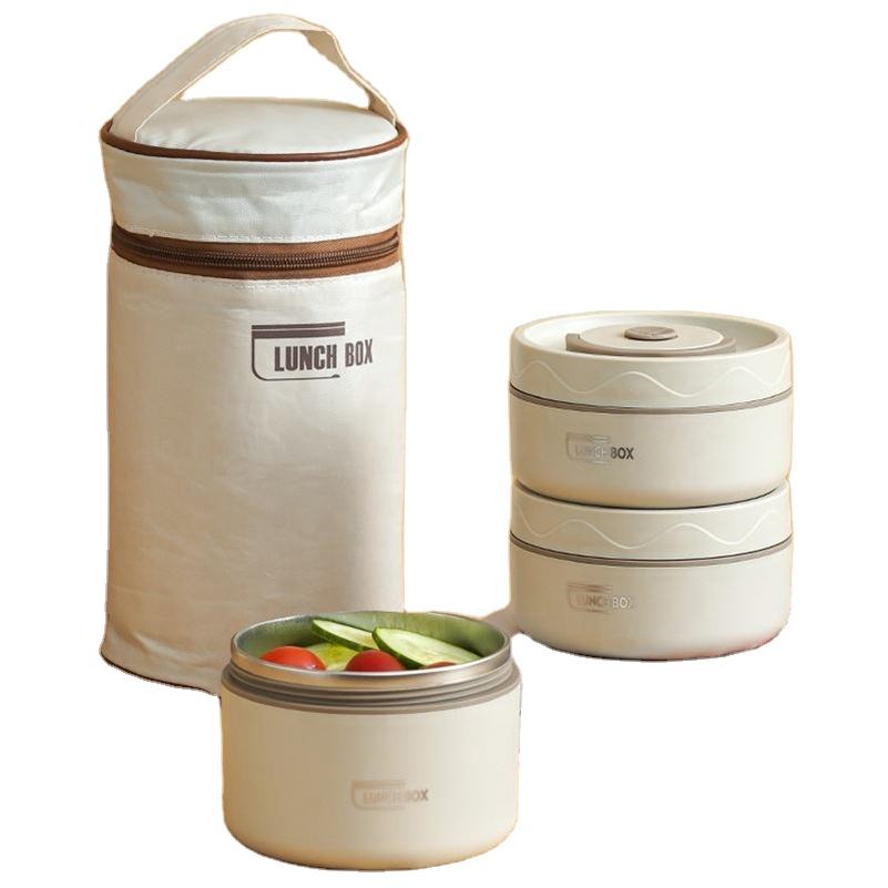 4 in 1 Insulated Lunch Set (2 Lunch Boxes + 1 Lunch Bag) | Stainless Steel Lunch Box Microwave Oven Circular Portable Minimalist Lunch Bo