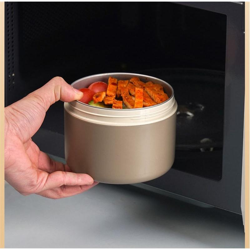 4 in 1 Insulated Lunch Set (2 Lunch Boxes + 1 Lunch Bag) | Stainless Steel Lunch Box Microwave Oven Circular Portable Minimalist Lunch Bo