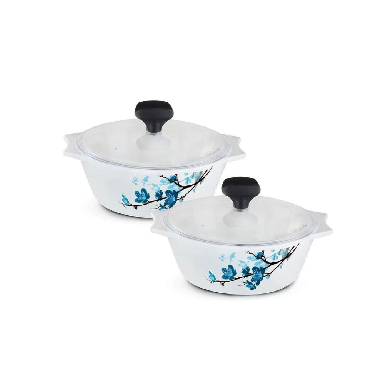 4 pcs White Glass Casserole Set (2 x 1000 ml with Plastic Lid) Mimosa