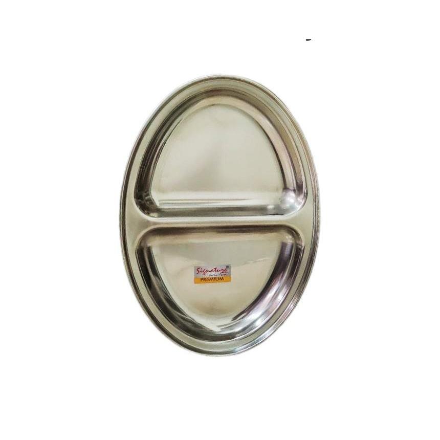 40 Piece Oval Stainless Steel Pav Bhaji Plates Set | 2 Compartment 25cm Partition Plates | Durable & Stackable
