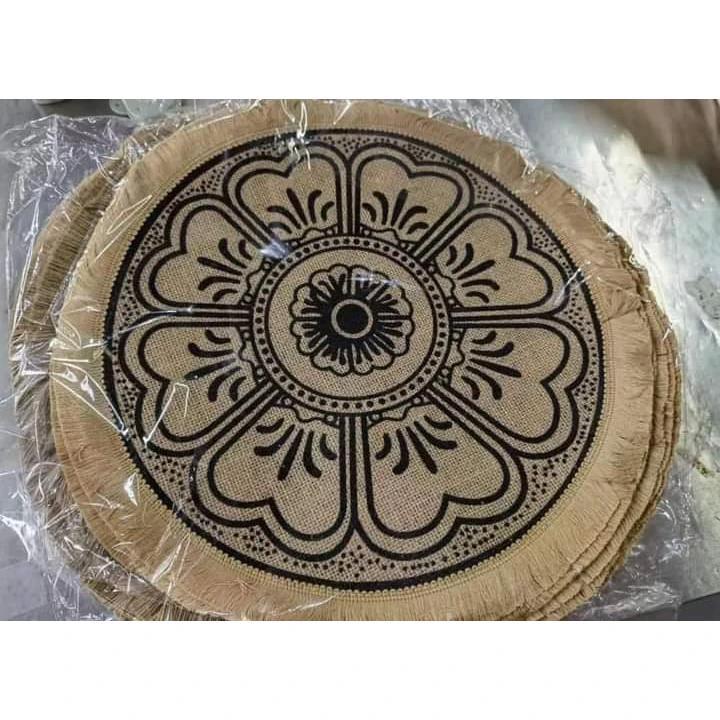 42cm Boho Woven Jute Dining Placemats with Silkscreen Print Detail Table mat Placemats