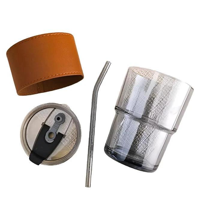 450ml Glass Smoothie Cup with Leather Grip for Juices, Shakes, and Iced Drinks Tableware Tumblers