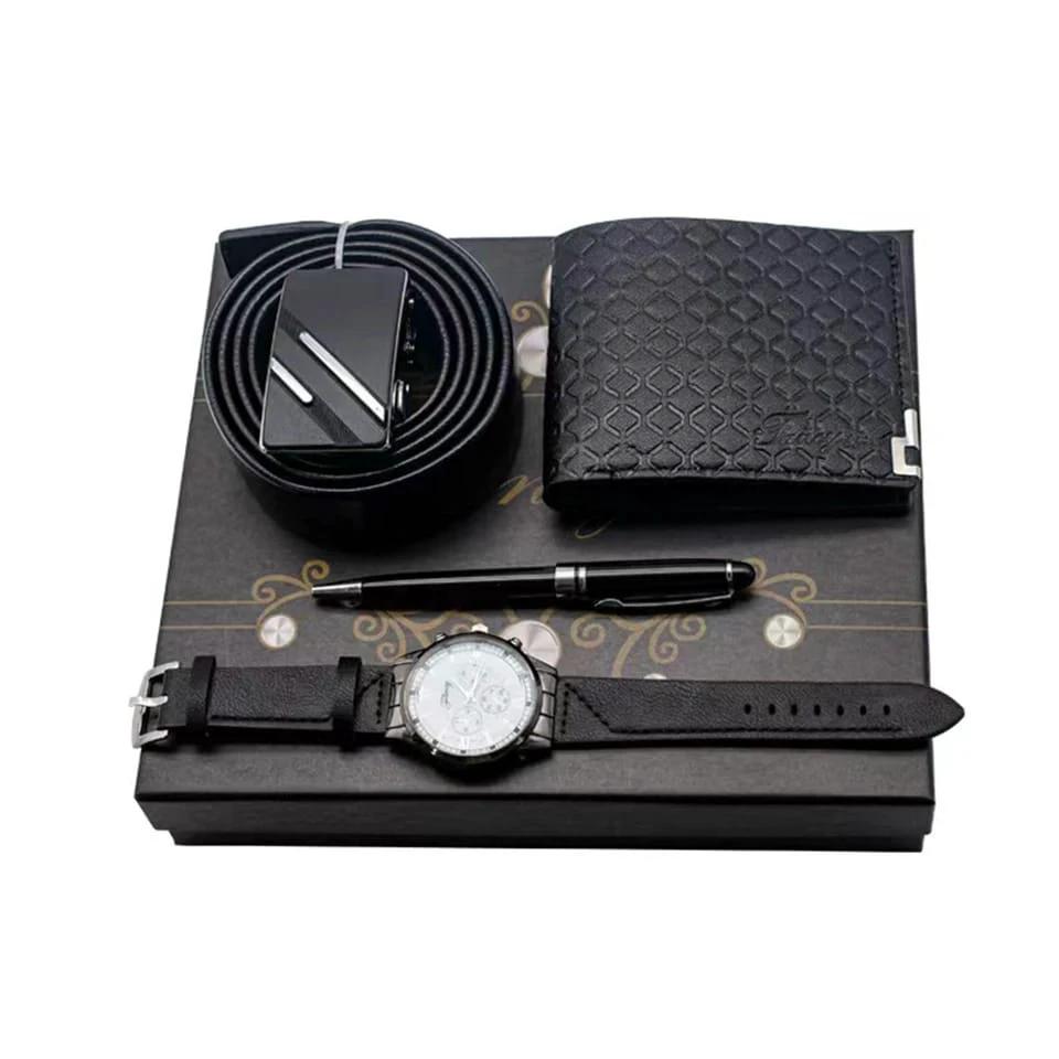 4 in 1 Fancy Men's Gift Set - Pen, Belt, Wallet & Watch Accessories Outfit Sets