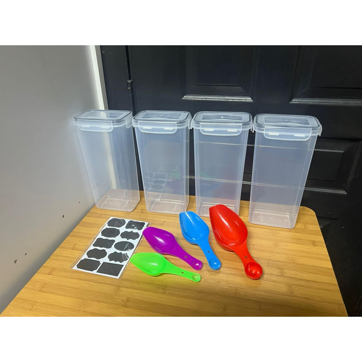 4pcs Airtight Food Storage Containers 1800ml with Pantry Stickers & Measuring Cups