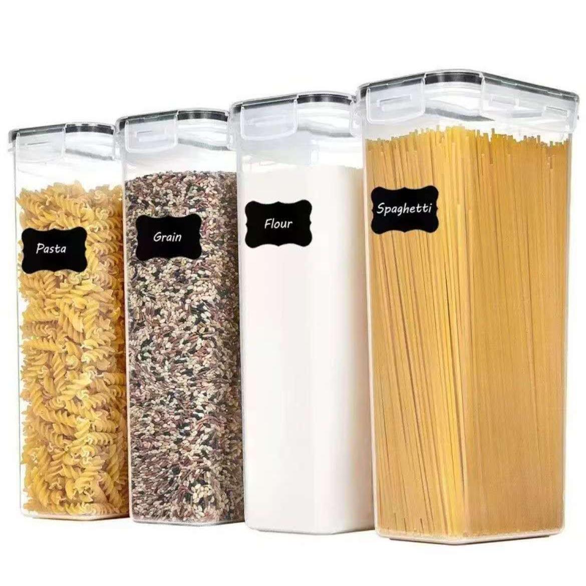 4pcs Airtight Food Storage Containers 1800ml with Pantry Stickers & Measuring Cups