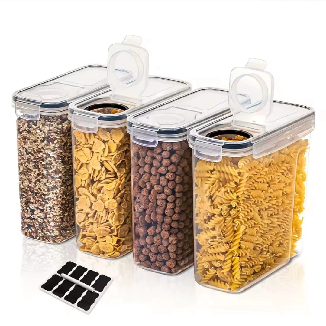 4pcs Food Storage Containers 2.5L Each Airtight with Labels & Pen Storage Jars Food Storage Containers